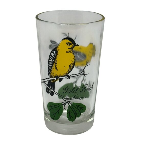 VTG Peanut Butter Glass Tumbler Gold Finch Bird 3"x5" Juice Drinking Glass Retro - Picture 5 of 7